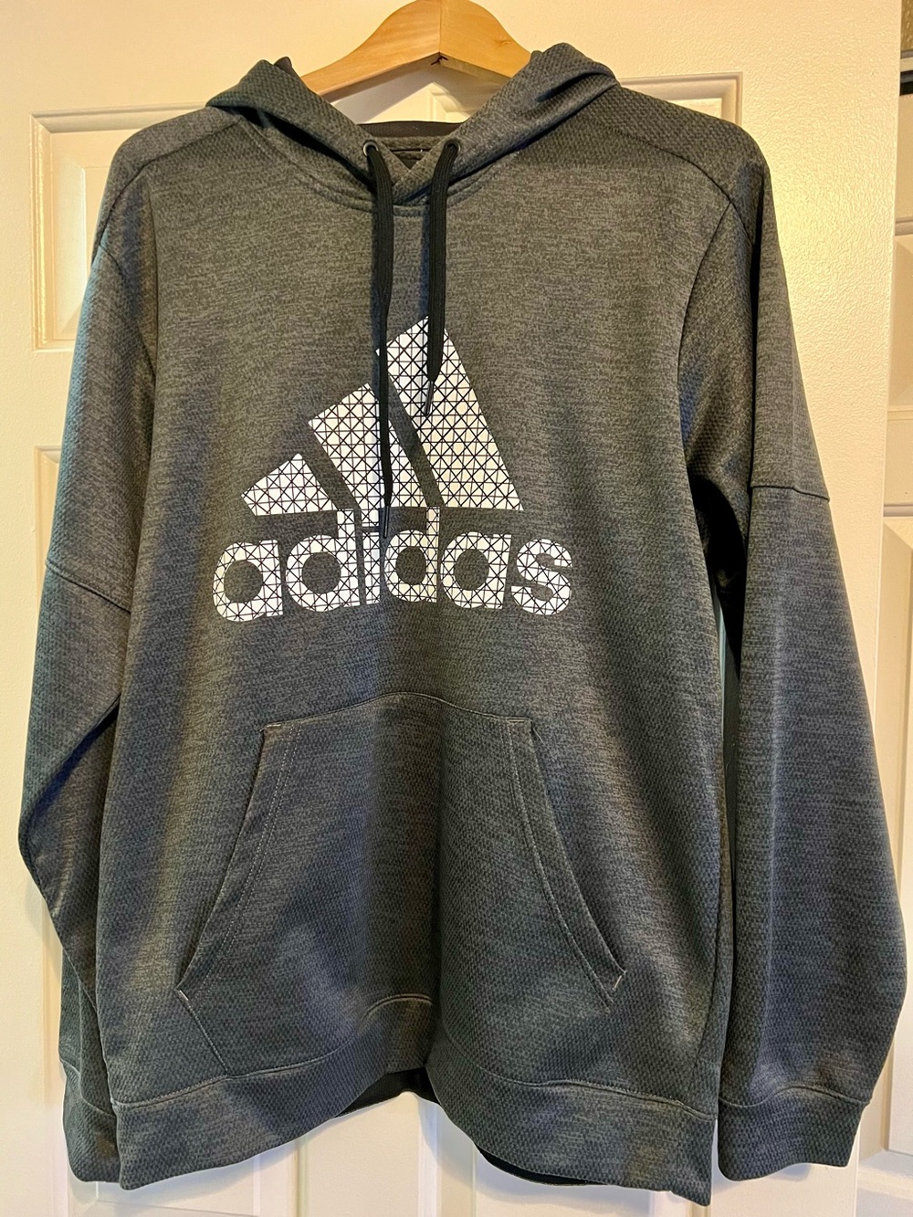 adidas Men's Dark Gray Pullover Hoodie with White Logo